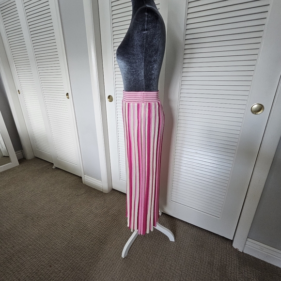 Express Pink and Cream skirt. Pleated with vertical stripes midi length lined. M - Picture 3 of 5